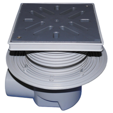 Velkokapacitní vpust HL Hutterer & Lechner, DN110 s ležatým odtokem, ZU standardní - vodní, koš na nečistoty, plast 240x240mm/plast 226x226mm, L15