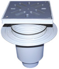 Velkokapacitní vpust HL Hutterer & Lechner, DN160 se svislým odtokem, ZU standardní - vodní, koš na nečistoty, s izolační přírubou, plast 240x240mm/plast 226x226mm, L15