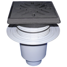 Velkokapacitní vpust HL Hutterer & Lechner, DN160 se svislým odtokem, ZU standardní - vodní, koš na nečistoty, a izolační přírubou, litina 260x260mm/litina 226x226mm, M125