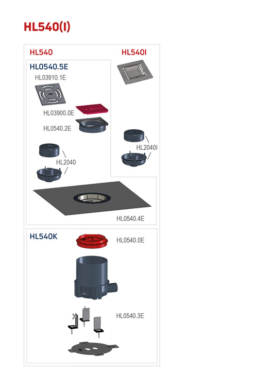 Sprchová vpust HL Hutterer & Lechner, DN50 s ležatým odtokem, se ZU Primus, výškově upravitelná, s izolační soupravou na stěrkové izolace, nerez 145x145/ s mřížkou Individuell 138x138mm pro vlepení dlažby