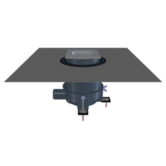 Sprchová vpust HL Hutterer & Lechner, DN50 s ležatým odtokem, se ZU Primus, výškově upravitelná, s izolační soupravou na stěrkové izolace, nerez 145x145/ s mřížkou Individuell 138x138mm pro vlepení dlažby