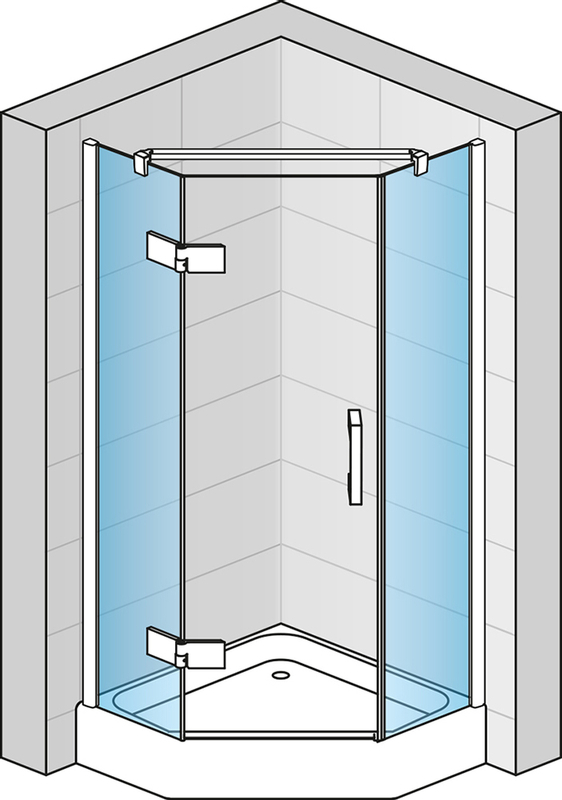 Boční stěna Ronal Pur pro pětiúhelník s vyrovnávacím profilem Atyp na zaměření 300 - 1000 x 2000 mm, chrom/sklo čiré