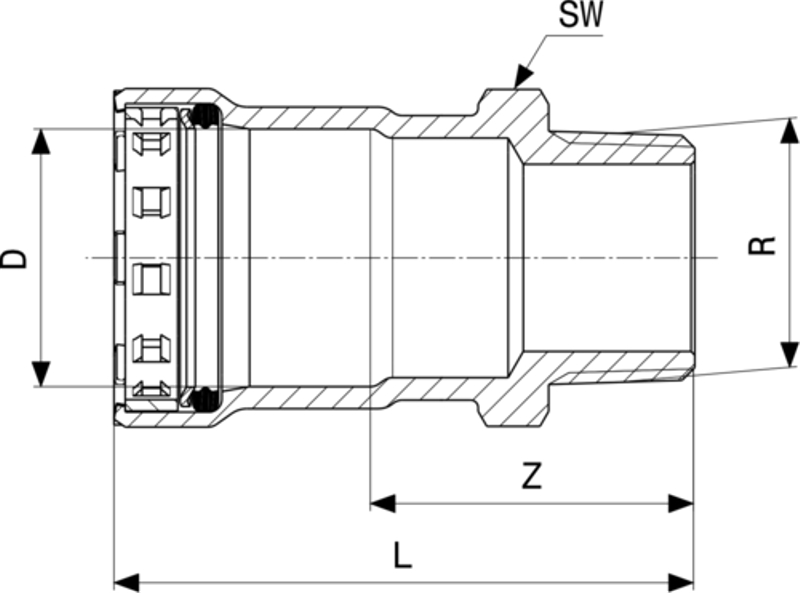 Přechodový kus Viega Megapress s SC-Contur 4211 1/2˝ x 1/2˝