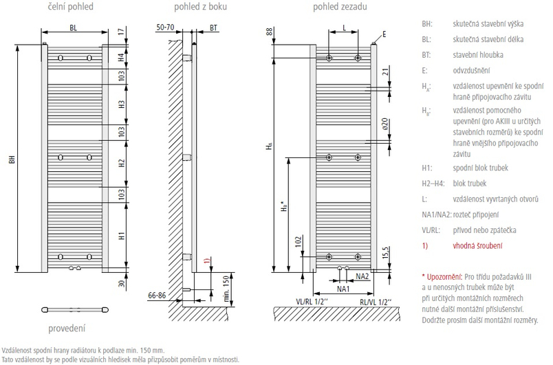 Koupelnové trubkové těleso Kermi B20-SM rovné, středové připoejní, 1174 x 890 mm, bílé