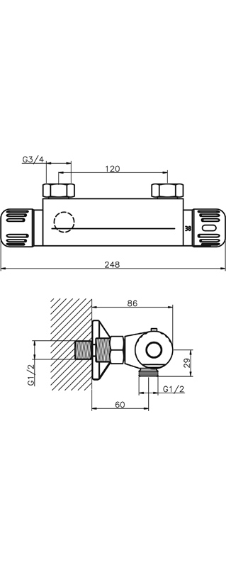 Sprchová termostatická baterie 120 mm Aquamat chrom