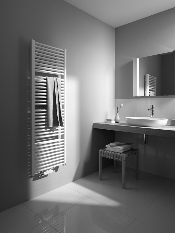 Těleso koupelnové trubkové Kermi Duett 1188 x 484 mm, středové připojení, 834W, bílé