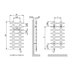 Těleso koupelnové designové elektrické Kermi Ideos-E 1151 x 508 mm, elektrosada WFS vlevo 400 W, stříbrné