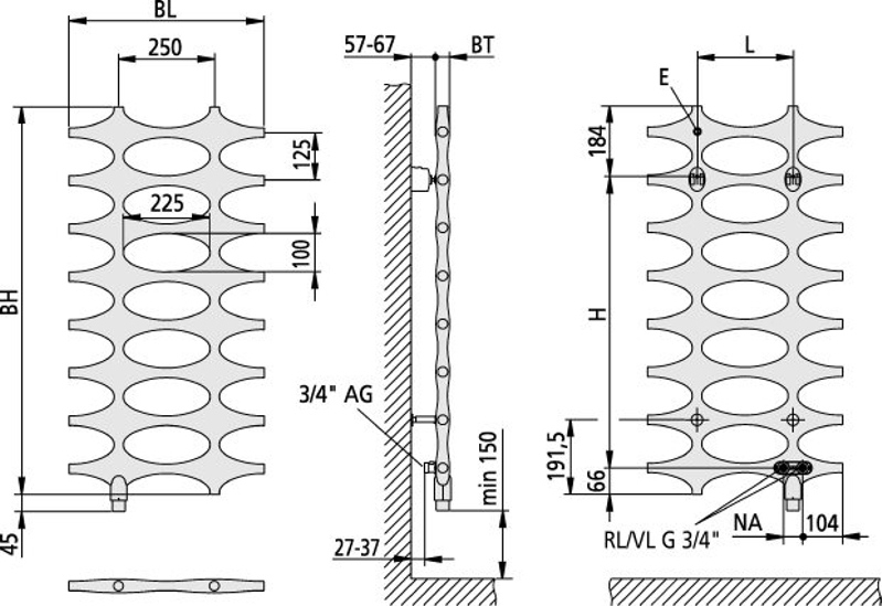 Těleso koupelnové designové Kermi Ideos-V 758 x 508 mm, 262 W, stříbrné