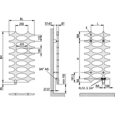 Těleso koupelnové designové Kermi Ideos-V 758 x 508 mm, 262 W, stříbrné