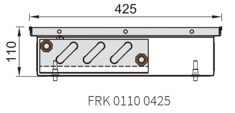 Konvektor podlahový s přirozenou konvekcí Isan Termo FRK 110 x 425 x 3800 mm, 2115 W, připojení vlevo, výměník ocelový, mřížka Natur příčná rolovací hliník