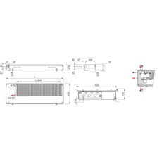 Konvektor podlahový s přirozenou konvekcí Isan Termo FRK 110 x 425 x 3800 mm, 2115 W, připojení vlevo, výměník ocelový, mřížka Natur příčná rolovací hliník