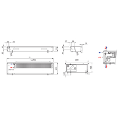 Konvektor podlahový s přirozenou konvekcí Isan Termo FRK 125 x 300 x 1100 mm, 424 W, připojení vlevo, výměník ocelový, mřížka Natur příčná rolovací hliník