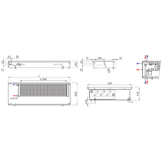 Konvektor podlahový s přirozenou konvekcí Isan Termo FRK 125 x 425 x 3300 mm, 2371 W, připojení vlevo, výměník ocelový, mřížka Natur příčná rolovací hliník