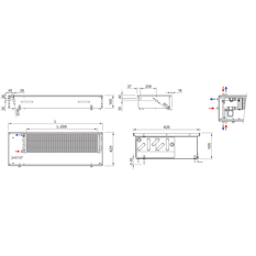 Konvektor podlahový s přirozenou konvekcí Isan Termo FRK 165 x 425 x 2600 mm, 2282 W, připojení vlevo, výměník ocelový, mřížka Natur příčná rolovací hliník