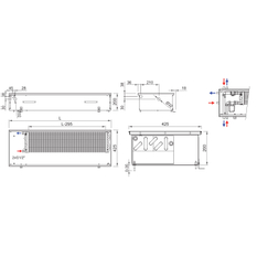 Konvektor podlahový s přirozenou konvekcí Isan Termo FRK 200 x 425 x 4700 mm, 4726 W, připojení vlevo, výměník ocelový, mřížka Natur příčná rolovací hliník