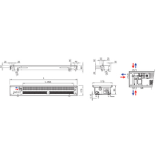Konvektor podlahový s ventilátorem Isan Termo FRT 80 x 175 x 3700 mm, 3576 W, připojení vlevo, výměník ocelový, mřížka Natur příčná nízká nerolovací hliník