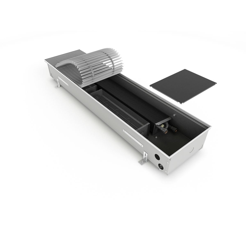 Konvektor podlahový s ventilátorem Isan Termo FRT 90 x 200 x 1900 mm, 2600 W, připojení vlevo, výměník ocelový, mřížka Natur příčná rolovací hliník