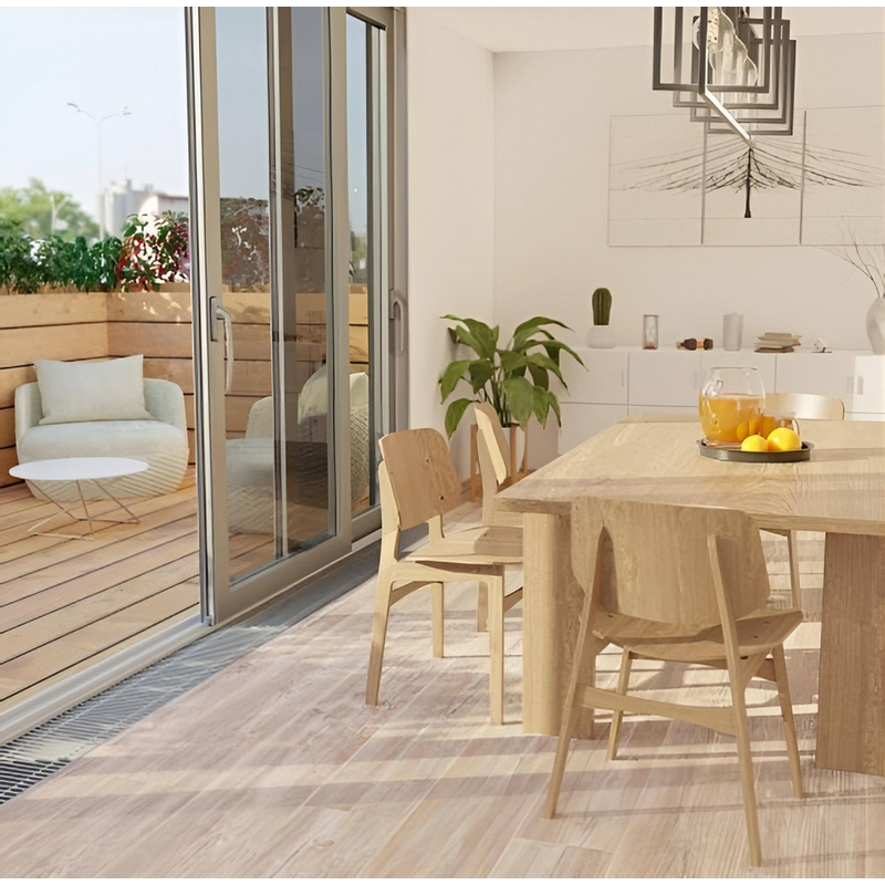 Konvektor podlahový s ventilátorem Isan Termo FRT 90 x 250 x 3400 mm, 6902 W, připojení vlevo, výměník ocelový, mřížka Natur příčná rolovací hliník