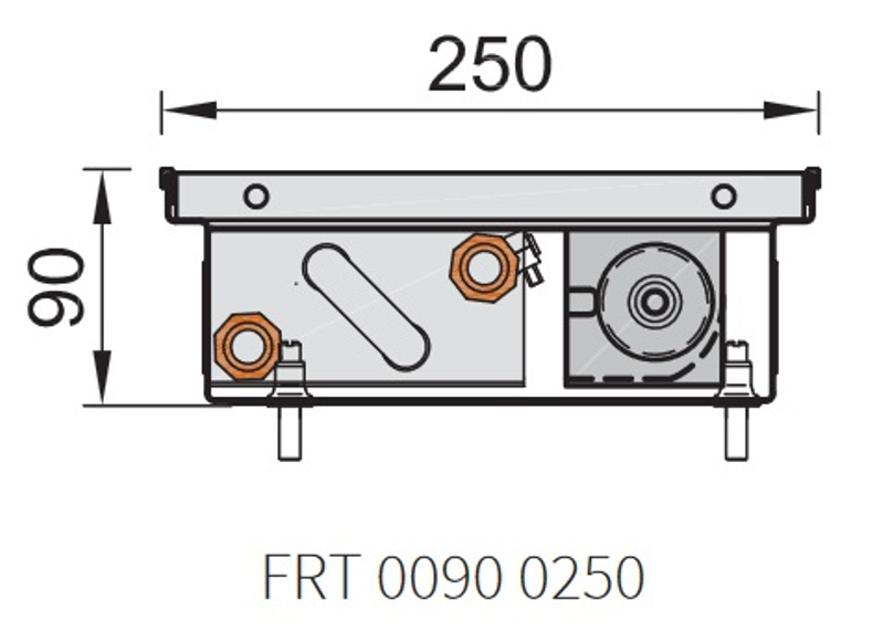 Konvektor podlahový s ventilátorem Isan Termo FRT 90 x 250 x 3800 mm, 7855 W, připojení vlevo, výměník ocelový, mřížka Natur příčná rolovací hliník