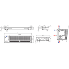 Konvektor podlahový s ventilátorem Isan Termo FRT 90 x 300 x 2200 mm, 4426 W, připojení vlevo, výměník ocelový, mřížka Natur příčná rolovací hliník