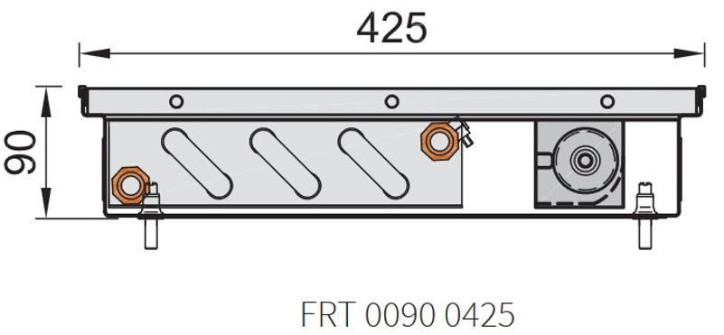 Konvektor podlahový s ventilátorem Isan Termo FRT 90 x 425 x 3600 mm, 8890 W, připojení vlevo, výměník ocelový, mřížka Natur příčná rolovací hliník