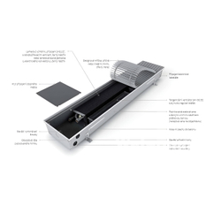 Konvektor podlahový s ventilátorem Isan Termo FRT 110 x 300 x 2800 mm, 7022 W, připojení vlevo, výměník ocelový, mřížka Natur příčná rolovací hliník