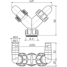 Dvojité kolínko Alcadrain (Alcaplast) G1˝/17-23 P148