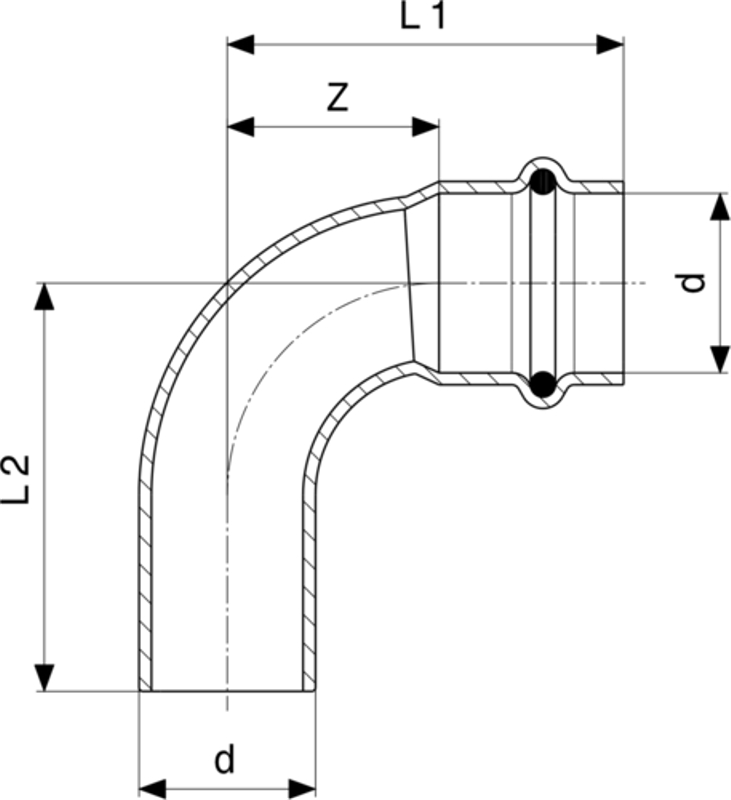 Oblouk&nbsp;90° Viega Sanpress Inox LF s SC-Contur, v laboratorní kvalitě 2316.1LF 22