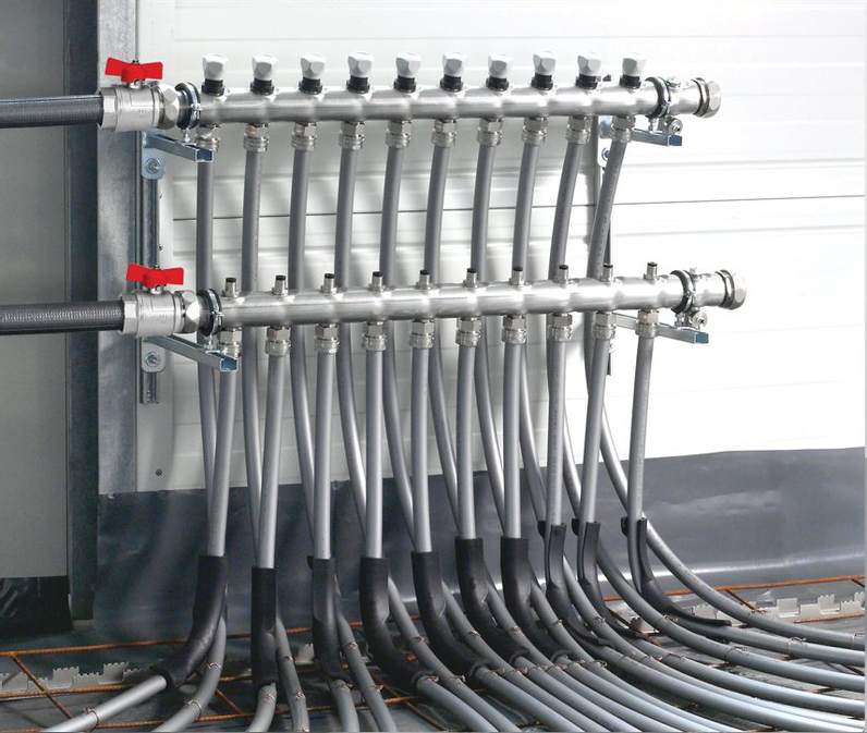 Rozdělovač Kermi x-net pro průmyslový systém plošného vytápění FI pro 20 okruhů, stavební délka 1750 mm