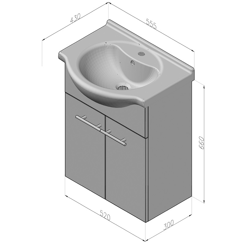 Skříňka s umyvadlem Plano Bern 55 cm bílá, lesklá