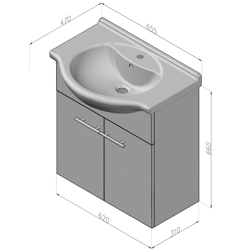 Skříňka s umyvadlem Plano Bern 65 cm bílá, lesklá