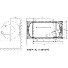 Ohřívač kombinovaný Dražice OKCV 125, 2,2 kW, závěsný vodorovný, pravý