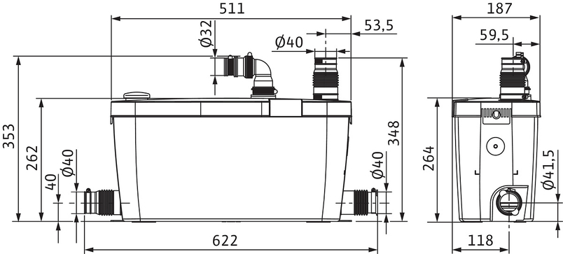 Zařízení na čerpání splaškové vody Wilo HiDrainlift 3-37, 1x230V