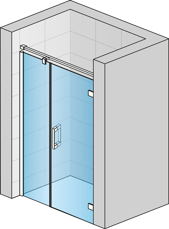 Jednokřídlé dveře Ronal Pur s pantem u zdi a s pevnou stěnou v rovině s vyrovnávacím profilem - panty vpravo 1200 x 2000 mm, chrom/sklo Durlux