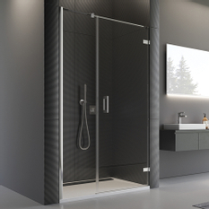 Jednokřídlé dveře Ronal Pur s pantem u zdi a s pevnou stěnou v rovině s vyrovnávacím profilem - panty vpravo 1200 x 2000 mm, chrom/sklo Durlux