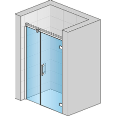 Jednokřídlé dveře Ronal Pur s pantem u zdi a s pevnou stěnou v rovině s vyrovnávacím profilem - panty vpravo 1200 x 2000 mm, chrom/sklo Durlux