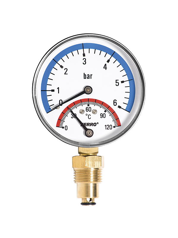 Termomanometr 80mm 1/2˝ RADIÁLNÍ 0-6bar