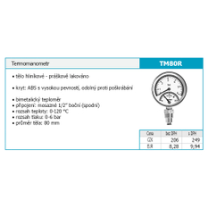 Termomanometr 80mm 1/2˝ RADIÁLNÍ 0-6bar