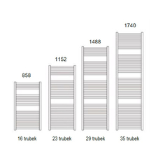 Těleso koupelnové trubkové Lipovica Cool 1740 x 600, 994 W, spodní středové připojení, bílá