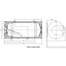 Ohřívač kombinovaný Dražice OKCV 200, 2,2 kW, závěsný vodorovný, levý