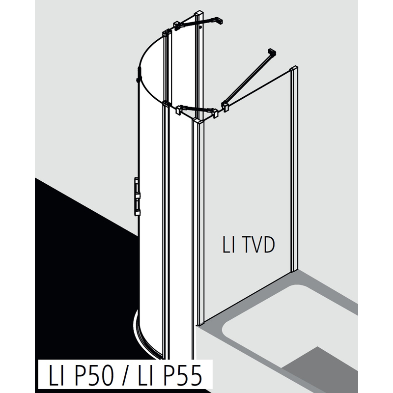 Čtvrtkruhový sprchový kout s kyvnémi dveřmi a pevnými poli Kermi Liga LIP55 R550 stříbrná vysoký lesk, čiré ESG sklo s úpravou 80 x 80 x 200 cm