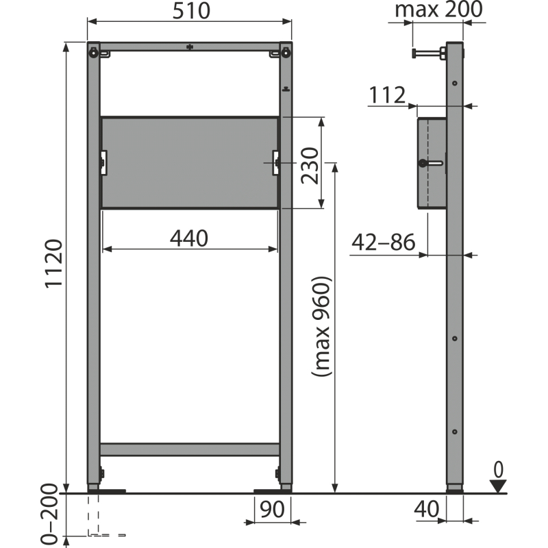 Montážní rám Alcadrain (Alcaplast) pro podomítkovou baterii A104PB/1120