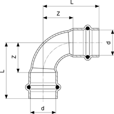 Oblouk&nbsp;90° Viega Sanpress Inox LF s SC-Contur, v laboratorní kvalitě 2316LF 54