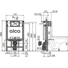 Předstěnový instalační systém Alcadrain (Alcaplast) pro suchou instalaci (do sádrokartonu) AM101/850