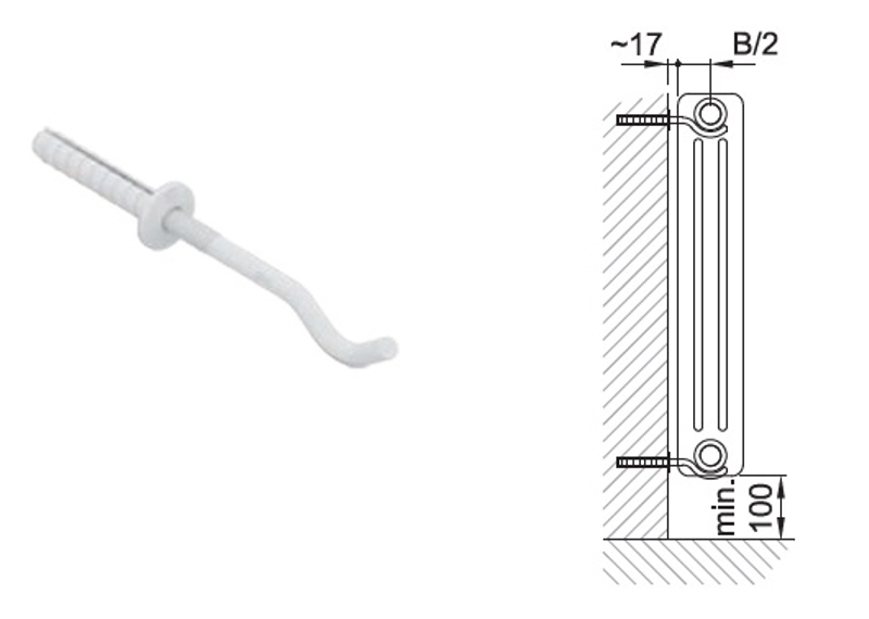Radiátor článkový Isan Atol C3 600, 5 článků, 305 W, uchycení na zeď , připojení VR, bílá