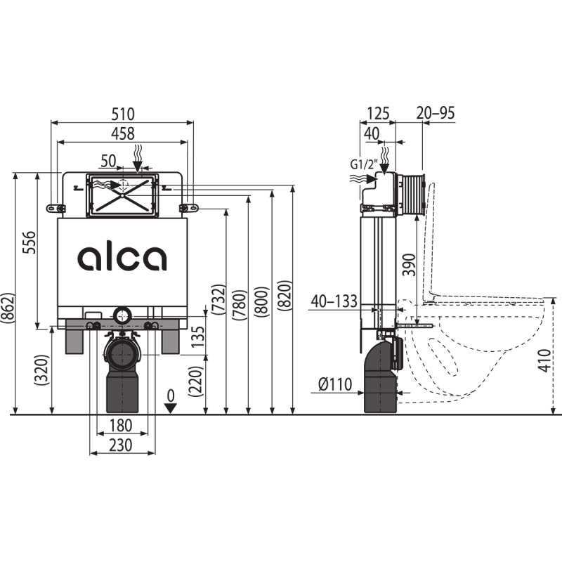 Předstěnový instalační systém Alcadrain (Alcaplast) pro zazdívání AM100/850