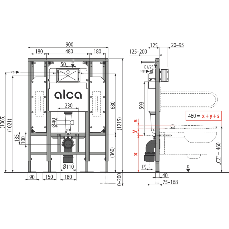 Předstěnový instalační systém Alcadrain (Alcaplast) pro suchou instalaci (do sádrokartonu) - pro osoby se sníženou hybností AM101/1300H