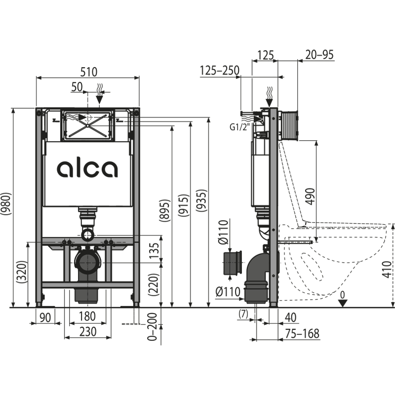 Předstěnový instalační systém Alcadrain (Alcaplast) pro suchou instalaci (do sádrokartonu) AM101/1000