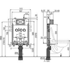 Předstěnový instalační systém Alcadrain (Alcaplast) pro zazdívání AM1115/1000