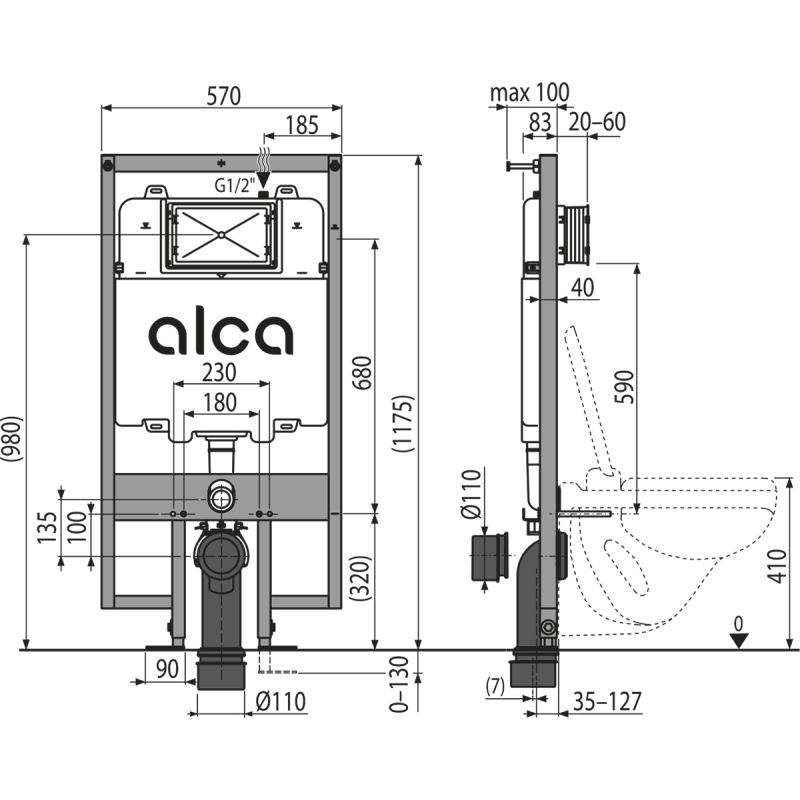 Předstěnový instalační systém Alcadrain (Alcaplast) pro suchou instalaci (do sádrokartonu) AM1101/1200